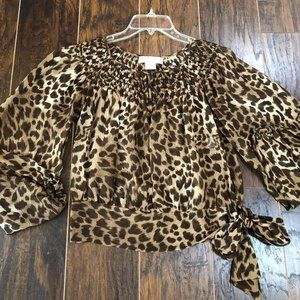 MICHAEL KORS 100% SILK BROWN & TAN BLOUSE